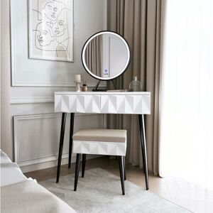 CARME HOME Montana Dressing Table with Touch Sensor LED Mirror-White/Black - White/Black