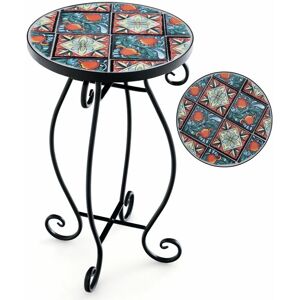 COSTWAY Mosaic Outdoor Side Table Round End Table Weather Resistant Ceramic Tabletop