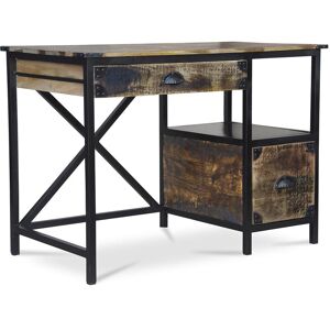 PRIVATEFLOOR Wooden Desk with Drawers - Industrial Design - Nashville Natural wood Mango wood, Metal - Natural wood