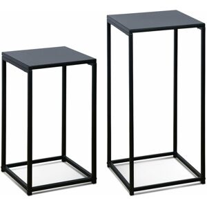 SWEEEK Set of 2 black nesting side tables - Industrial - sofa ends 34x34x74cm / 30x30x54cm - Black