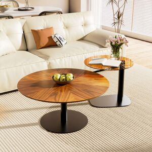 UNHO Nesting Coffee Table Set of 2 Tempered Glass Side Table, Brown