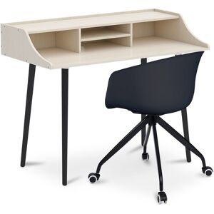 PRIVATEFLOOR Wooden Desk - Scandinavian Design - Torkel + Designer Office Chair - Joan Black - Black