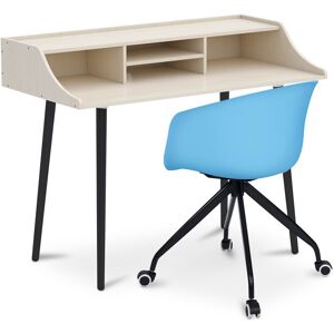 PRIVATEFLOOR Wooden Desk - Scandinavian Design - Torkel + Designer Office Chair - Joan Blue - Blue