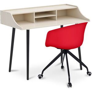 PRIVATEFLOOR Wooden Desk - Scandinavian Design - Torkel + Designer Office Chair - Joan Red - Red