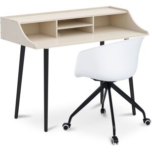 PRIVATEFLOOR Wooden Desk - Scandinavian Design - Torkel + Designer Office Chair - Joan White - White