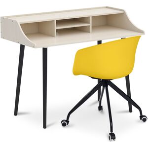 Privatefloor - Wooden Desk - Scandinavian Design - Torkel + Designer Office Chair - Joan Yellow - Yellow