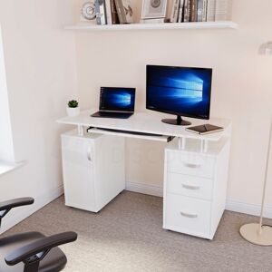 HOME DISCOUNT Otley Computer Desk 3 Drawer pc Workstation Shelves Storage Home Office Table, White