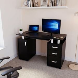 HOME DISCOUNT Otley Computer Desk 3 Drawer pc Workstation Shelves Storage Home Office Table, Black
