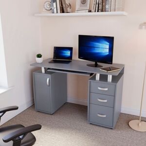 HOME DISCOUNT Otley Computer Desk 3 Drawer pc Workstation Shelves Storage Home Office Table, Grey