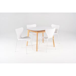 OUT & OUT ORIGINAL Out & out Abbey Extendeable Dining Set with 4 Fleur Chairs in White 106cm-136cm