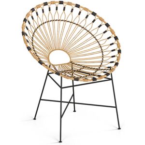 PRIVATEFLOOR Round Synthetic Rattan Outdoor Chair - Boho Bali Design - Elsa Natural Steel, Synthetic Rattan - Natural