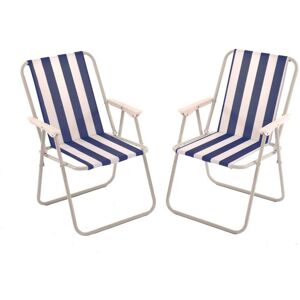 2x Stripey Camping Festival Party Folding Outdoor Chairs with Armrests - Oypla