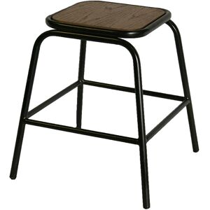 Netfurniture - Pair of Calerio Industrial Fixed Height Bar Stools Black Wood Metal 75cm Brown 47cm75cm Brushed Steel - Black