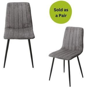 Baldwin - Pair Straight Stitched Grey Upholstered Kitchen Home Dining Chairs Metal Legs - Grey