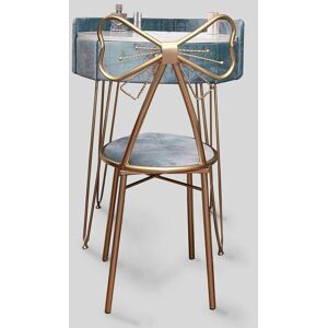 CARME HOME Pastel Paradise Storm Grey Velvet Dressing Table with Velvet Stool - Blue