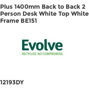 Plus 1400mm Back to Back 2 Peson Desk White Top White Fame BE151 - Evolve