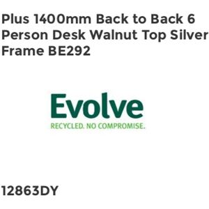 Plus 1400mm Back to Back 6 Peson Desk Walnut Top Silve Fame BE292 - Evolve