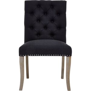 Premier Housewares Black Buttoned Dining Chair/ Antique Rubberwood Legs Chairs For Bedroom Black Linen Upholstery Rectangular Back Button Tufted