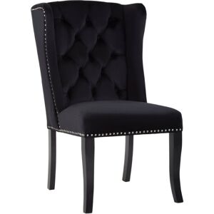 Premier Housewares Black Buttoned Dining Chair/ Antique Rubberwood Legs Chairs For Bedroom Velvet Upholstery Button Tufted Detail / Wingback 70 x 105 x 64 - Premier