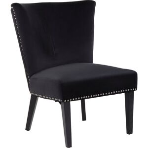 Premier Housewares Black Dining Chair/ Dark Antique Rubber Wood Legs Chairs For Bedroom Velvet Upholstery Winged Back With Padded Detail For Living Room / Dining Room