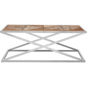 Premier Housewares Coffee Table For Living Room / Garden Stainless Steel Low Outdoor Coffee Tables mdf Wooden Finish Rivet Square Furniture 45 x 120 x 65 - Premier