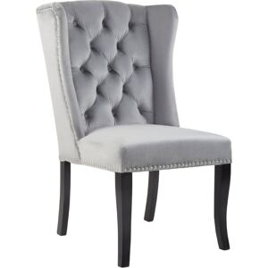 Premier Housewares Grey Buttoned Dining Chair/ Antique Rubberwood Legs Chairs For Bedroom Grey Velvet Upholstery Button Tufted Detail / Wingback 70 x 105 x 64 - Premier