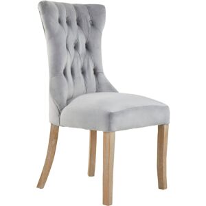 Premier Housewares Grey Buttoned Dining Chair/ Antique Rubberwood Legs Chairs For Bedroom Grey Velvet Upholstery Hourglass Back Button Tufted Detail 65 x 102 x 54