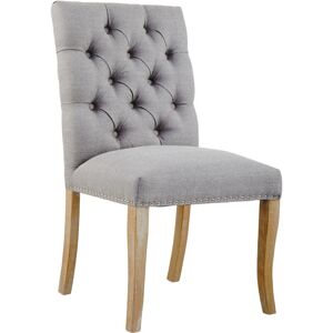 Premier Housewares Grey Buttoned Dining Chair/ Antique Rubberwood Legs Chairs For Bedroom Linen Upholstery Rectangular Back Button Tufted Detail 62 x 97 x 56 - Premier