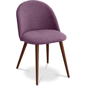 PRIVATEFLOOR Dining Chair - Upholstered in Fabric - Scandinavian Style - Evelyne Purple Metal with wooden transfer painting, Fabric, Wood - Purple