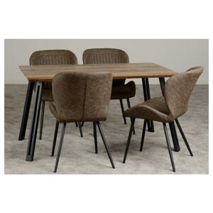SECONIQUE Quebec Straight Edge Dining Set Brown PU Leather Chairs