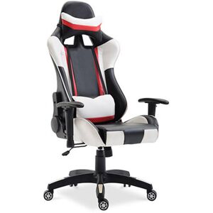 Privatefloor - Office Chair with Armrests - Desk Chair with Castors - Gamer - Guy White Vegan leather, Stainless Steel, Nylon - White