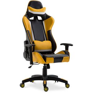 PRIVATEFLOOR Office Chair with Armrests - Desk Chair with Castors - Gamer - Guy Yellow Vegan leather, Stainless Steel, Nylon - Yellow