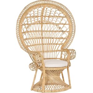 BELIANI Rattan Peacock Chair Wicker Indoor/Outdoor High Back 1 Cushion Beige Emmanuelle - Beige