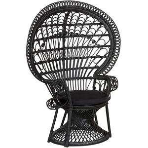 Beliani - Rattan Peacock Chair Wicker Indoor/Outdoor High Back 1 Cushion Black Emmanuelle - Black