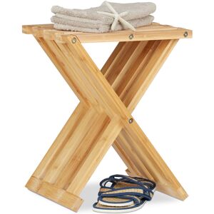 Bamboo Folding Stool, Natural Look, Small, Space-Saving, Foldable Chair for Children, hwd 42x32x27 cm, Natural - Relaxdays