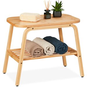 Bamboo Stool, Bench with Additional Shelf, Storage Space for Shoes & Towels, hwd: 46 x 57 x 33 cm, Natural - Relaxdays