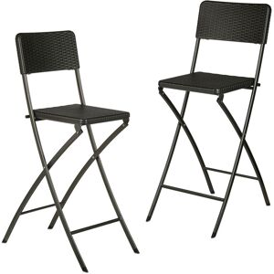 Bastian Folding Bar Stools, Rattan Look, Backrest, Bistro Chairs, Foldable, 78 cm Tall, Counter-Height, Black - Relaxdays