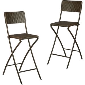 Bastian Folding Bar Stools, Rattan Look, Backrest, Bistro Chairs, Foldable, 78 cm Tall, Counter-Height, Brown - Relaxdays