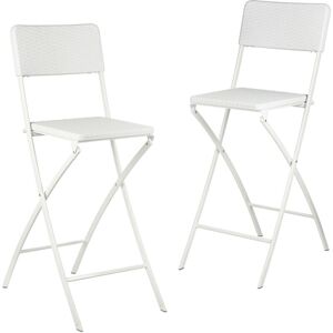 Bastian Folding Bar Stools, Rattan Look, Backrest, Bistro Chairs, Foldable, 78 cm Tall, Counter-Height, White - Relaxdays