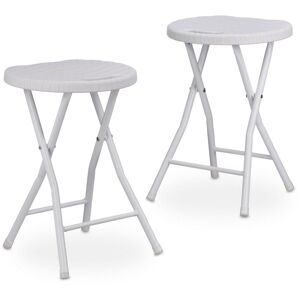 Bastian Round Folding Stool, Foldable, Plastic, Rattan Look, Waterproof, HxWxD: 45 x 32.5 x 29 cm, White - Relaxdays