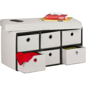 Storage Bench, 6 Drawers, Padded Stool for Home, Foldable, HxWxD: 39 x 76 x 38 cm, Cream - Relaxdays