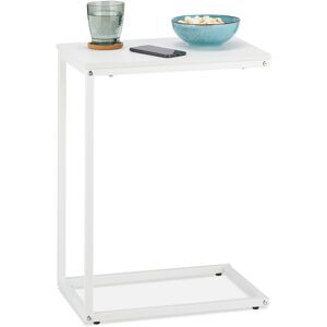 C-Shaped Side Table, hwd: 60 x 30 x 45 cm, Laptop Desk, Metal Frame & mdf Top, Living Room & Bedroom, White - Relaxdays