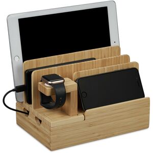 Relaxdays - Charging Station, Tablet & Smartphone, iPhone, Apple Watch, h x w x d: 15 x 21.5 x 15, Bamboo, Natural