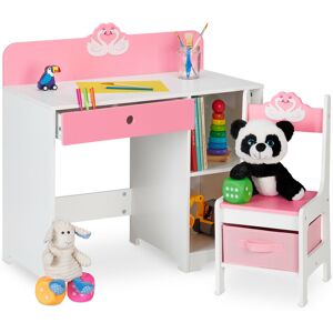 Children's Furniture Set, Table & Stool, Play & Storage, Open Shelves & Drawers, 79.5 x 80 x 40 cm, White/Pink - Relaxdays