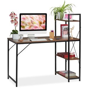 Desk, Combi With 4 Shelves, For Bedroom Or Office, hwd: 121 x 120 x 62 cm, Wood/Black - Relaxdays