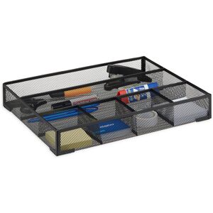 Relaxdays Desk Organiser, Non-Slip Drawer Insert with 6 Compartments, Metal Mesh, HWD: 6x38x30 cm, Black