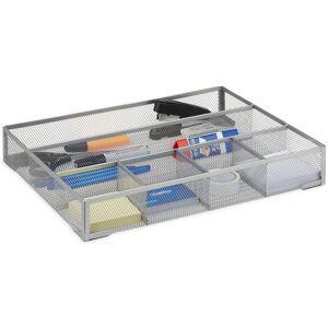 Desk Organiser, Non-Slip Drawer Insert with 6 Compartments, Metal Mesh, hwd: 6x38x30 cm, Silver - Relaxdays