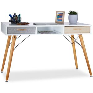 Relaxdays Desk, Scandinavian Design, 3 Compartments, 2 Drawers, Computer Table HxWxD: app. 74 x 125 x 60 cm, Wood, White