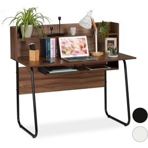 Desk With Shelving Above & Below, Cable Hole, h x w x d: 109 x 120 x 60 cm, Wood/Black - Relaxdays