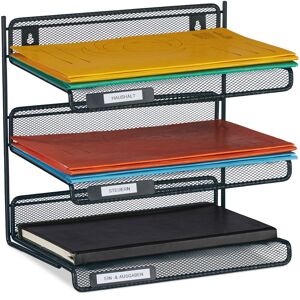 Relaxdays - Document Tray, 3 Compartments, Wall Mountable, Office, h x w x d: 32 x 33.5 x 24.5 cm, Mesh Style, Metal, Grey